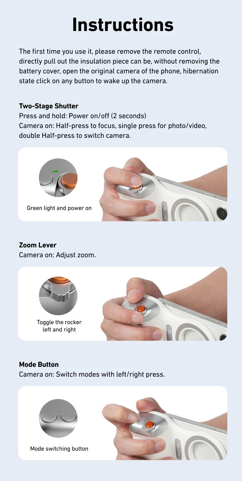 TELESIN Magnetic Camera Grip with Remote & Fill Light for Smartphones