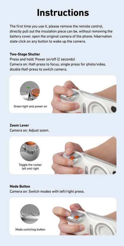TELESIN Magnetic Camera Grip with Remote & Fill Light for Smartphones
