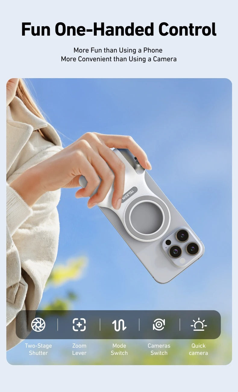 TELESIN Magnetic Camera Grip with Remote & Fill Light for Smartphones