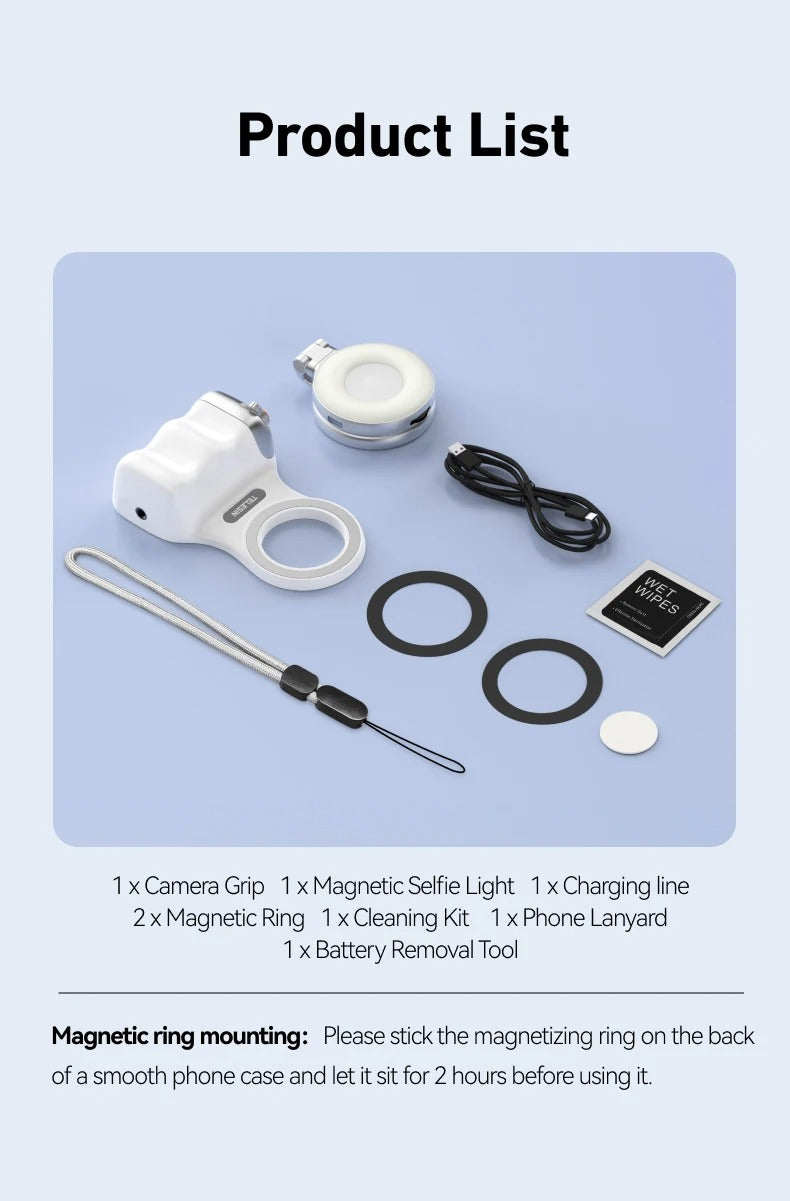 TELESIN Magnetic Camera Grip with Remote & Fill Light for Smartphones