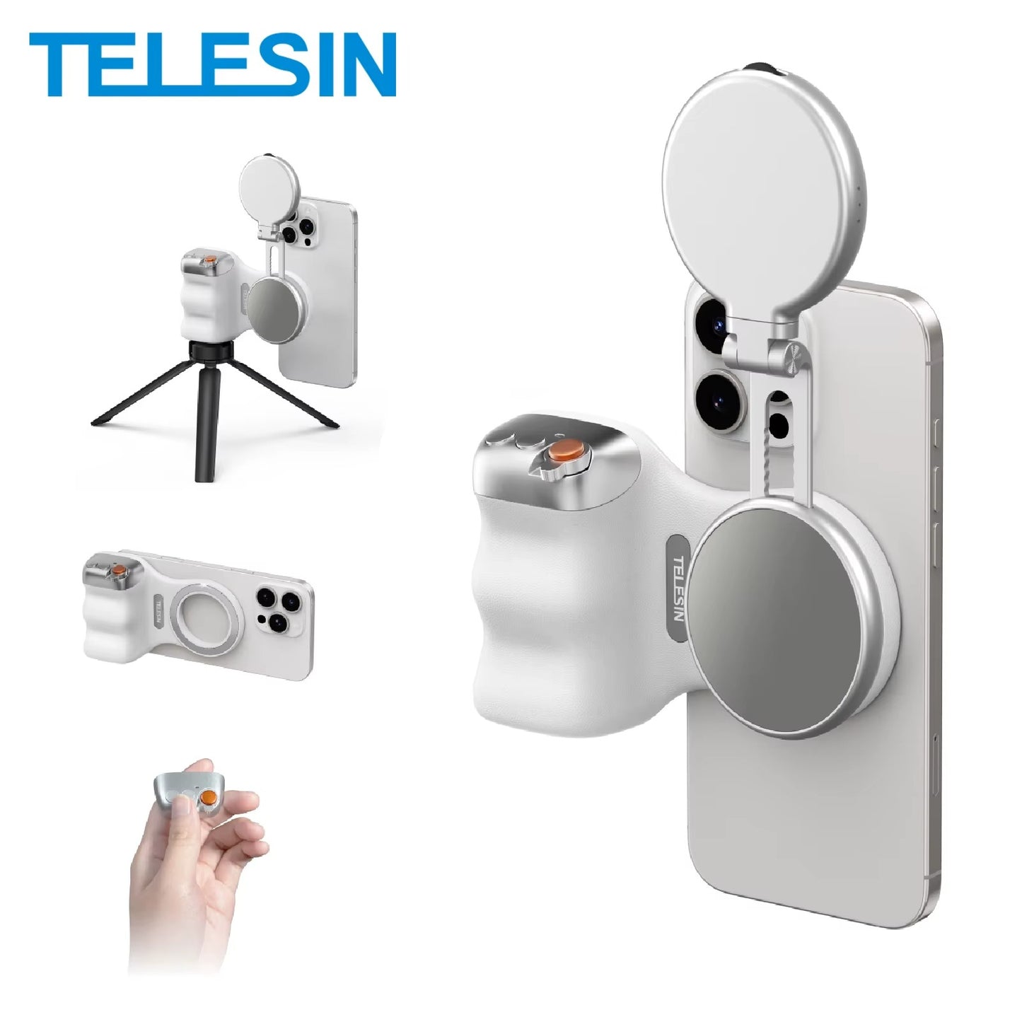TELESIN Magnetic Camera Grip with Remote & Fill Light for Smartphones