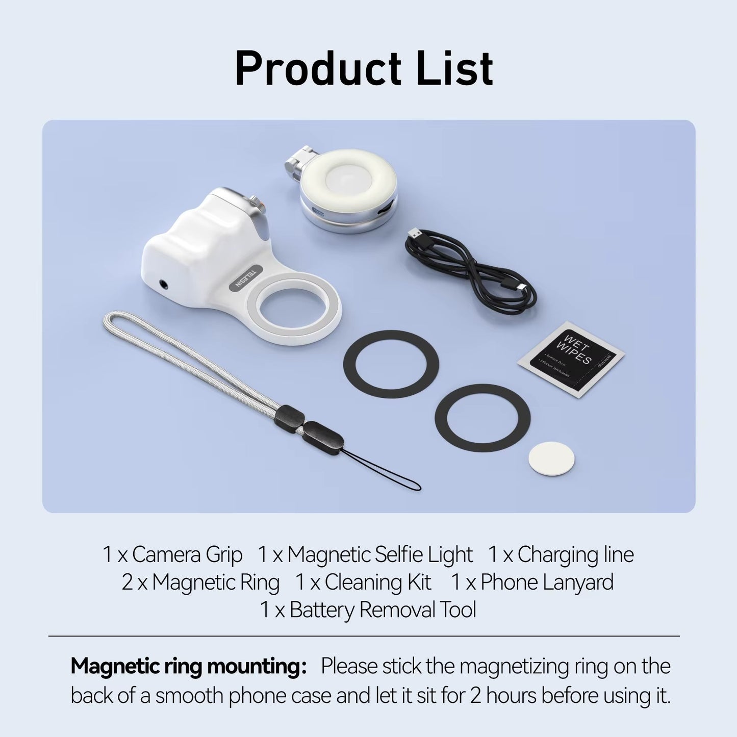 TELESIN Magnetic Camera Grip with Remote & Fill Light for Smartphones